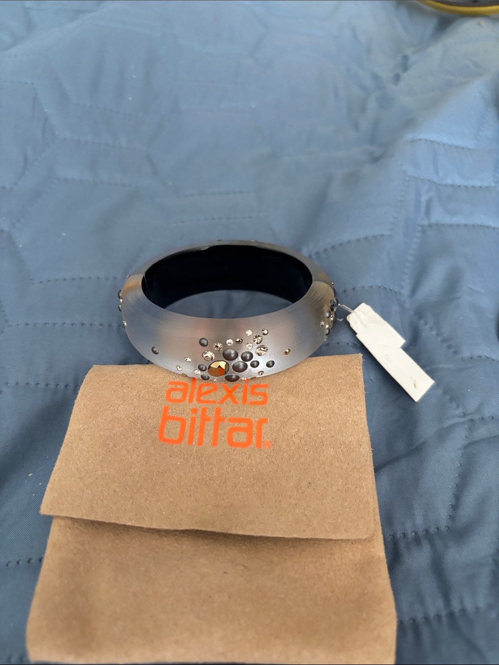 NEW with Tags Alexis Bittar Grey Lucite and Crystal Hinged Bangle. - Picture 10 of 16